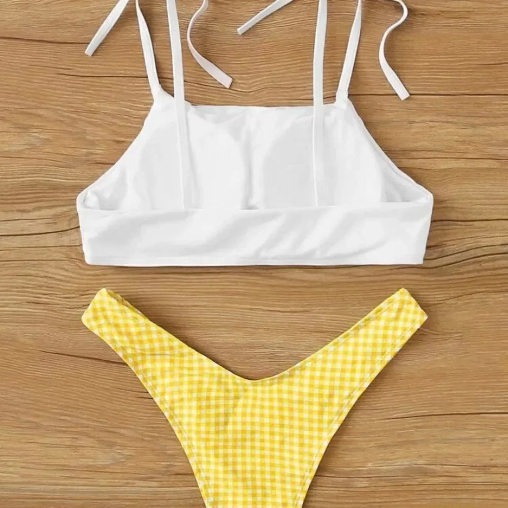 White & Yellow Gingham Bikini Med